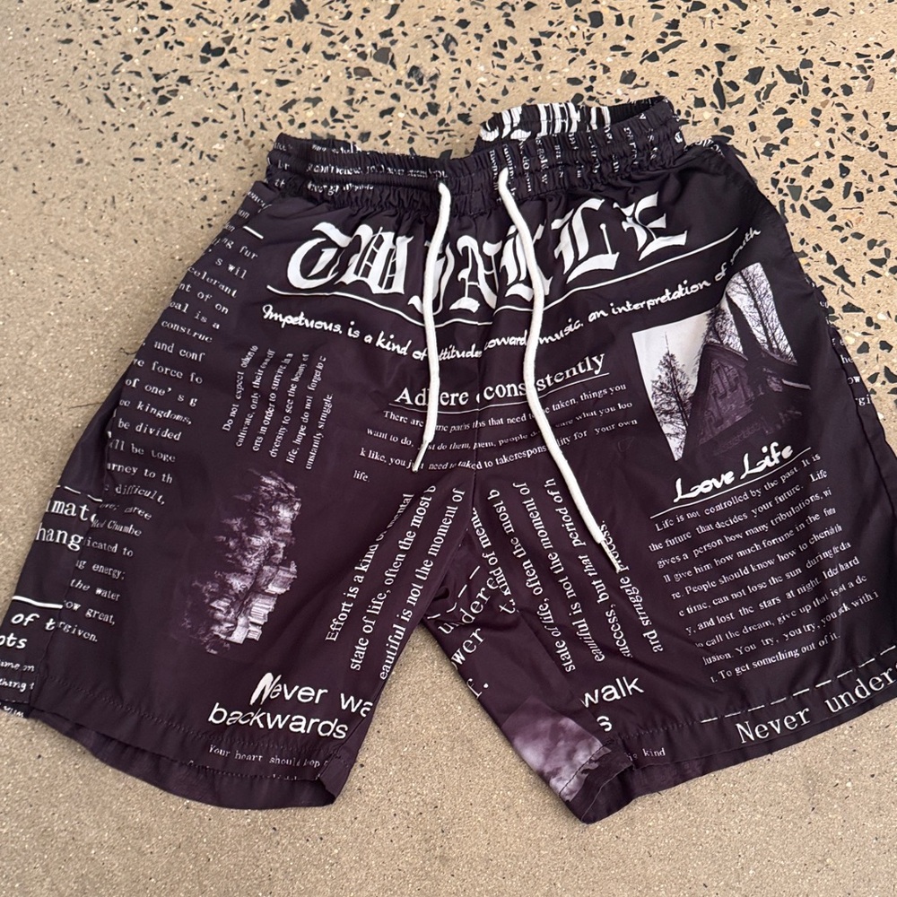 Black Graphic Print Shorts